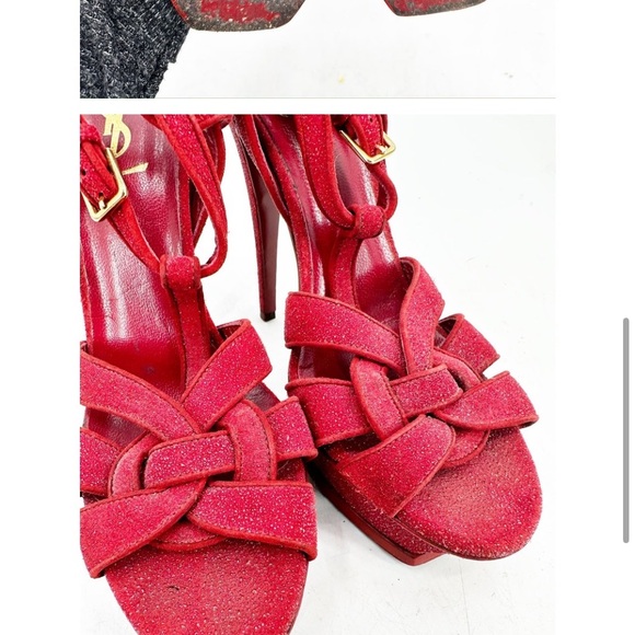 SAINT LAURENT Suede Quartz Tribute 75 Platform Sandals 39 Lipstick - Picture 5 of 7